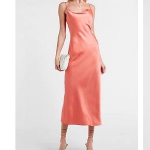 EXPRESS- Satin cowl neck midi slip dress in Coral peach